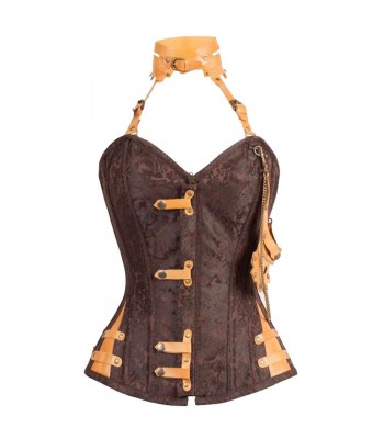 Women Hall Brown Steampunk Corset With Attached Neck Gear